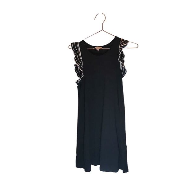 LOFT Black Ruffle Sleeveless Swing Dress - Size Small Petite - Picture 1 of 7
